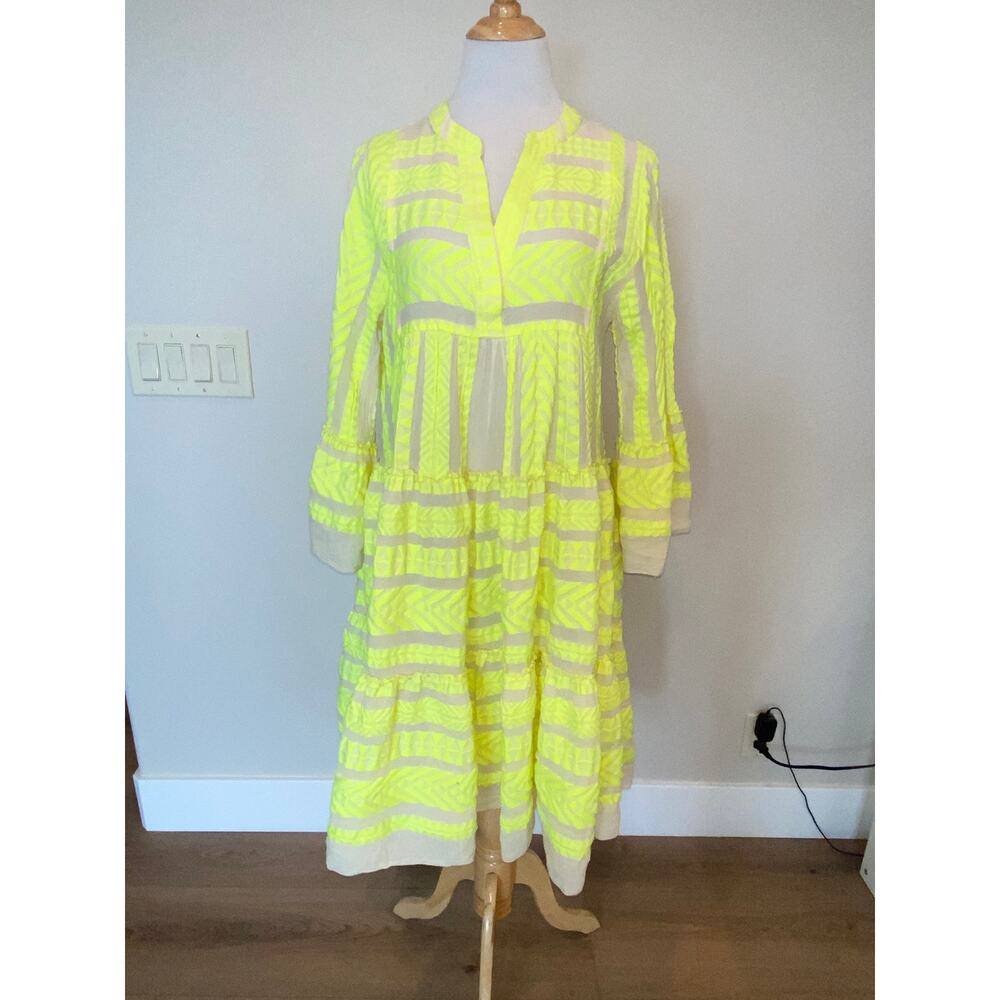 Anthropologie x DEVOTION TWINS ELLA DRESS Yellow Mini Flare Sleeve Size Medium - Picture 3 of 7
